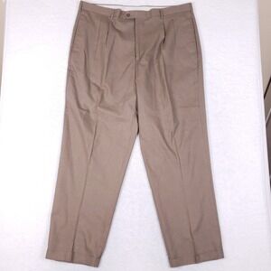 Trust Mens Linen Rayon Blend Pleated Cuffed Dress Pants Taupe Brown W44 L32